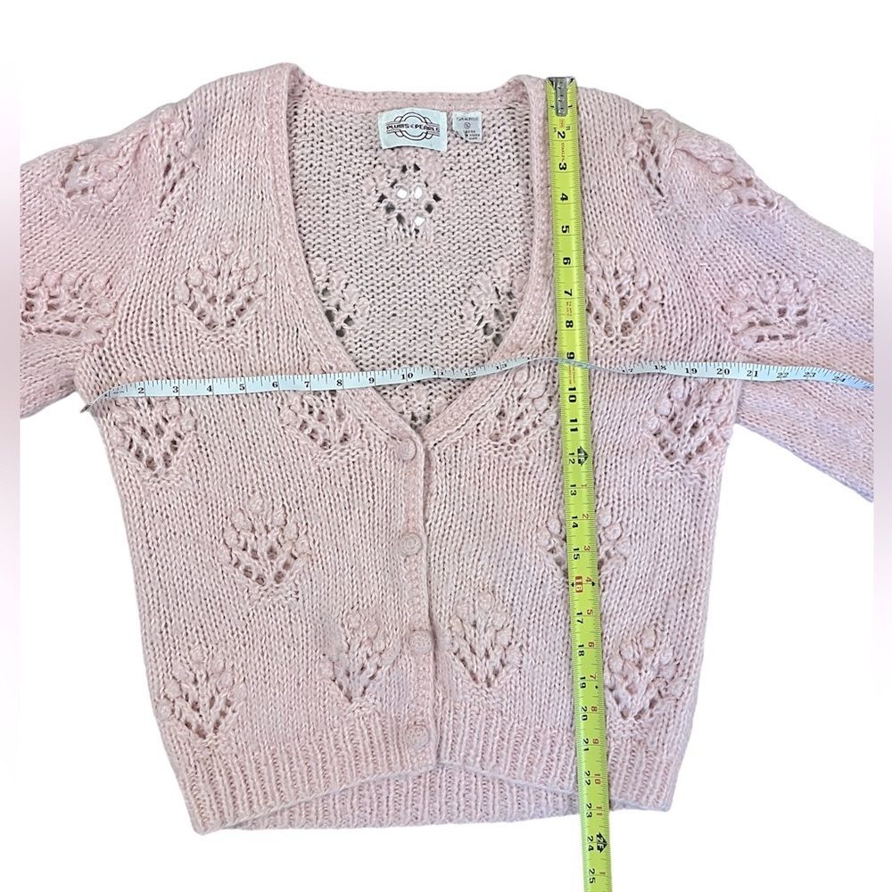 Vintage Chunky Knit Pink Cardigan Acrylic Button Up Leaf Stitch Womens Small - Picture 5 of 6